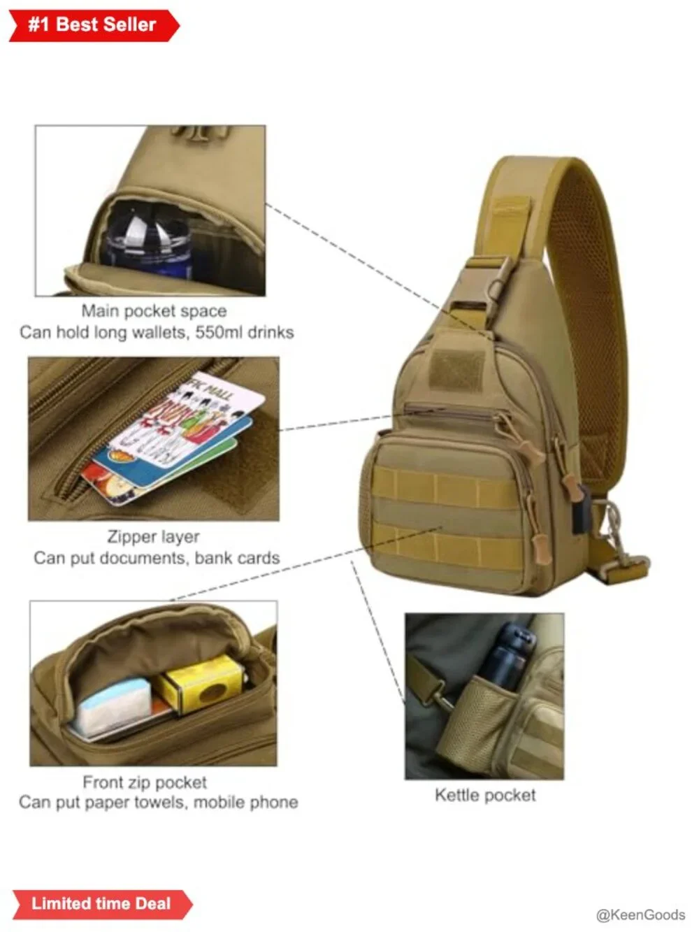 Tactical Sling Bag Nylon Crossbody Shoulder Backpack for Men